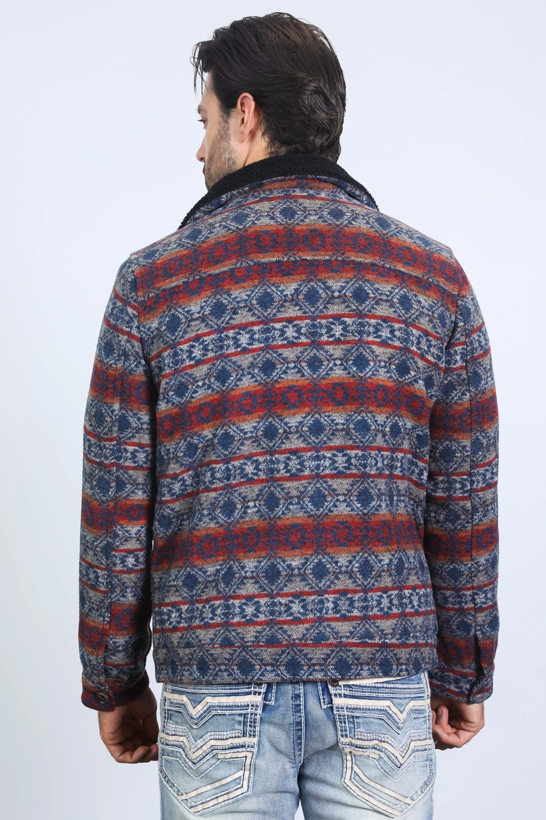 Mens Ethnic Aztec Quilted Fur Lined Black Jacket ZeroWasteProduction