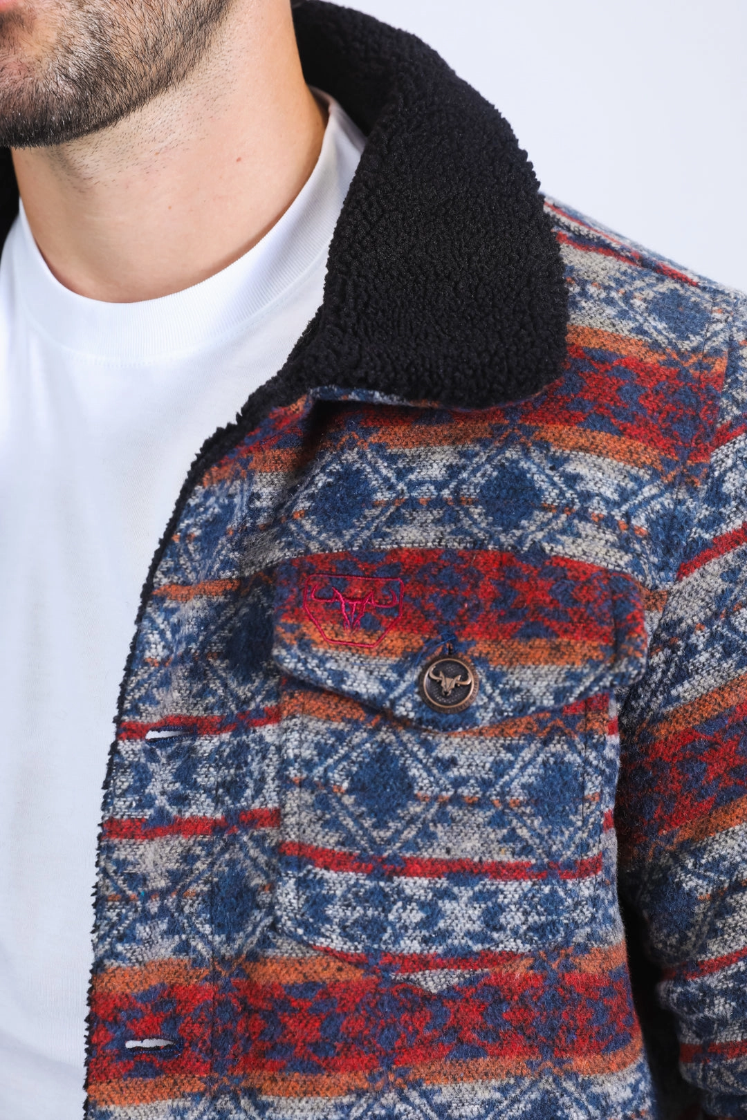 Mens Ethnic Aztec Quilted Fur Lined Black Jacket Comfort Wear