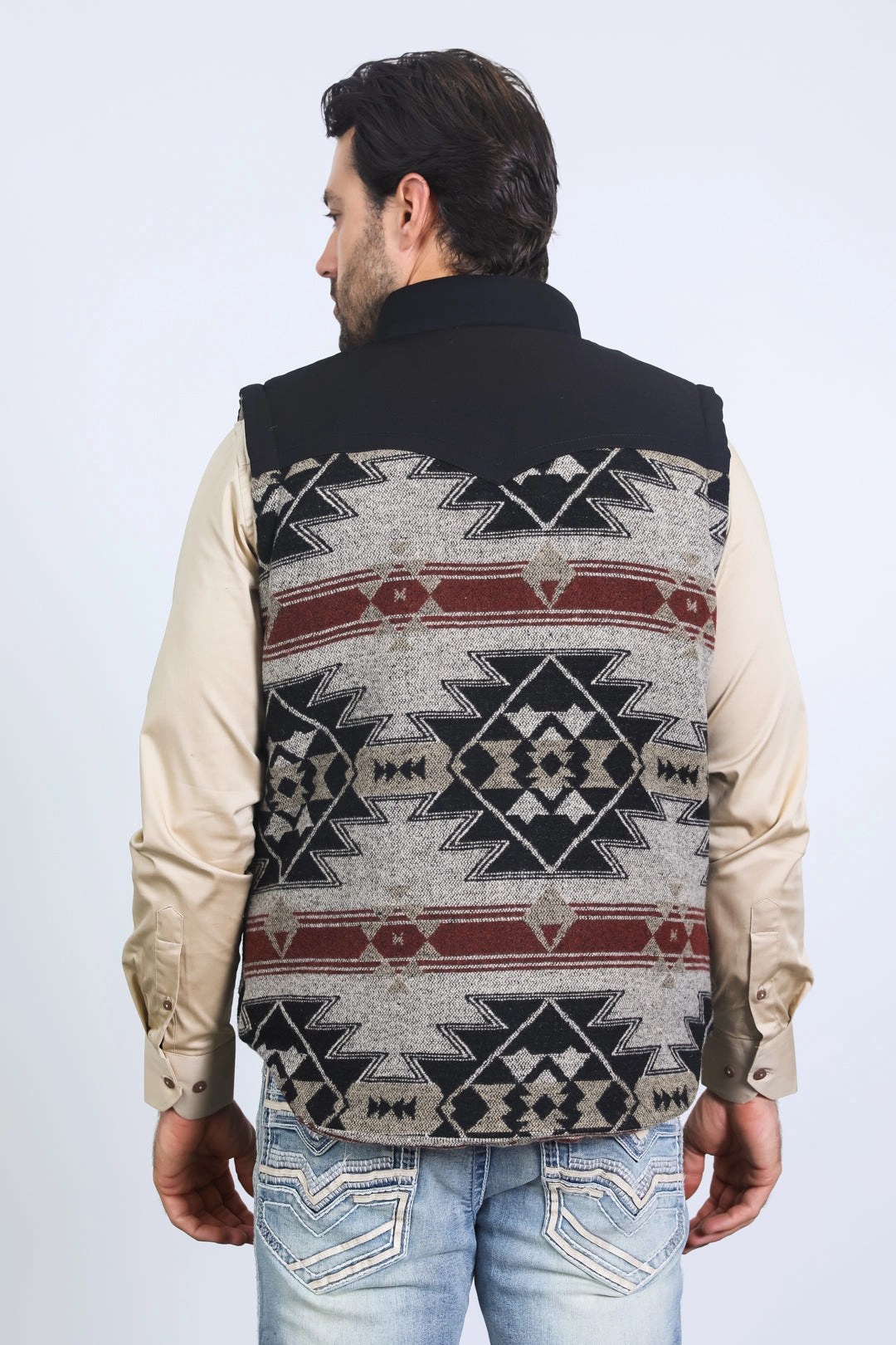 Mens Ethnic Aztec Quilted Fur Lined Black/Khaki Vest hypoallergenic material Breathable fabric