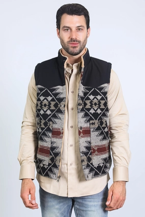 Fade Resistant Dye Slim Fit Design Mens Ethnic Aztec Quilted Fur Lined Black/Khaki Vest