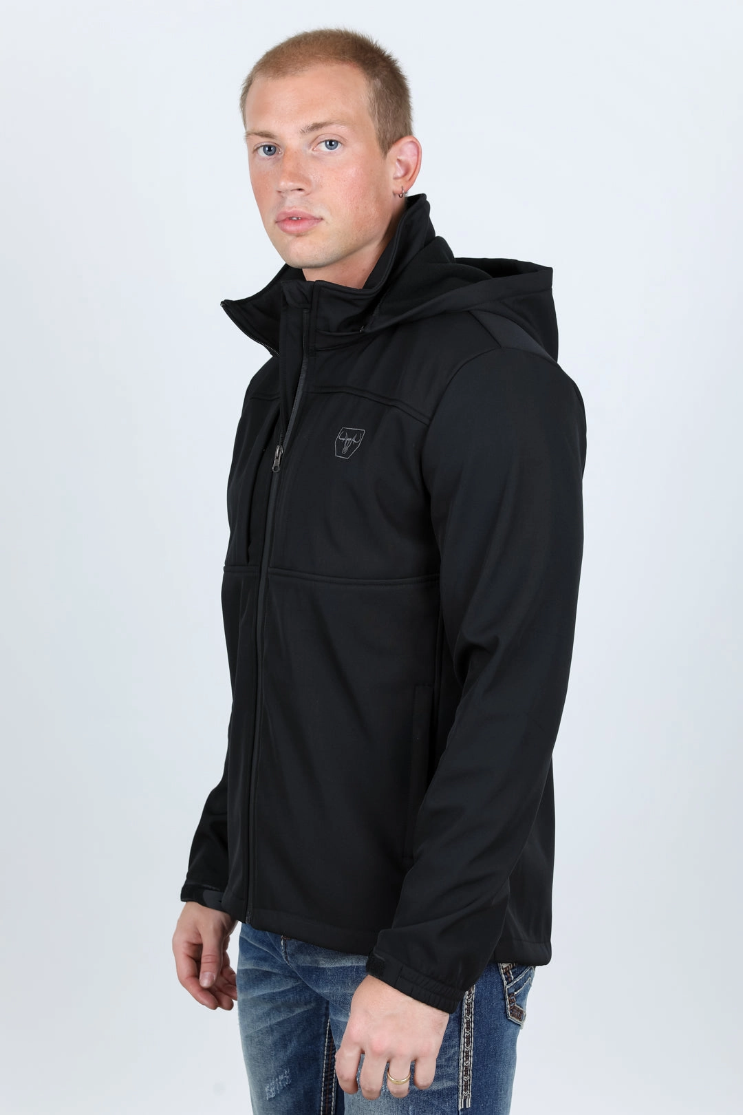 Mens Hooded Softshell Water-Resistant Jacket - Black AbrasiveReinforcedZones HighElasticity