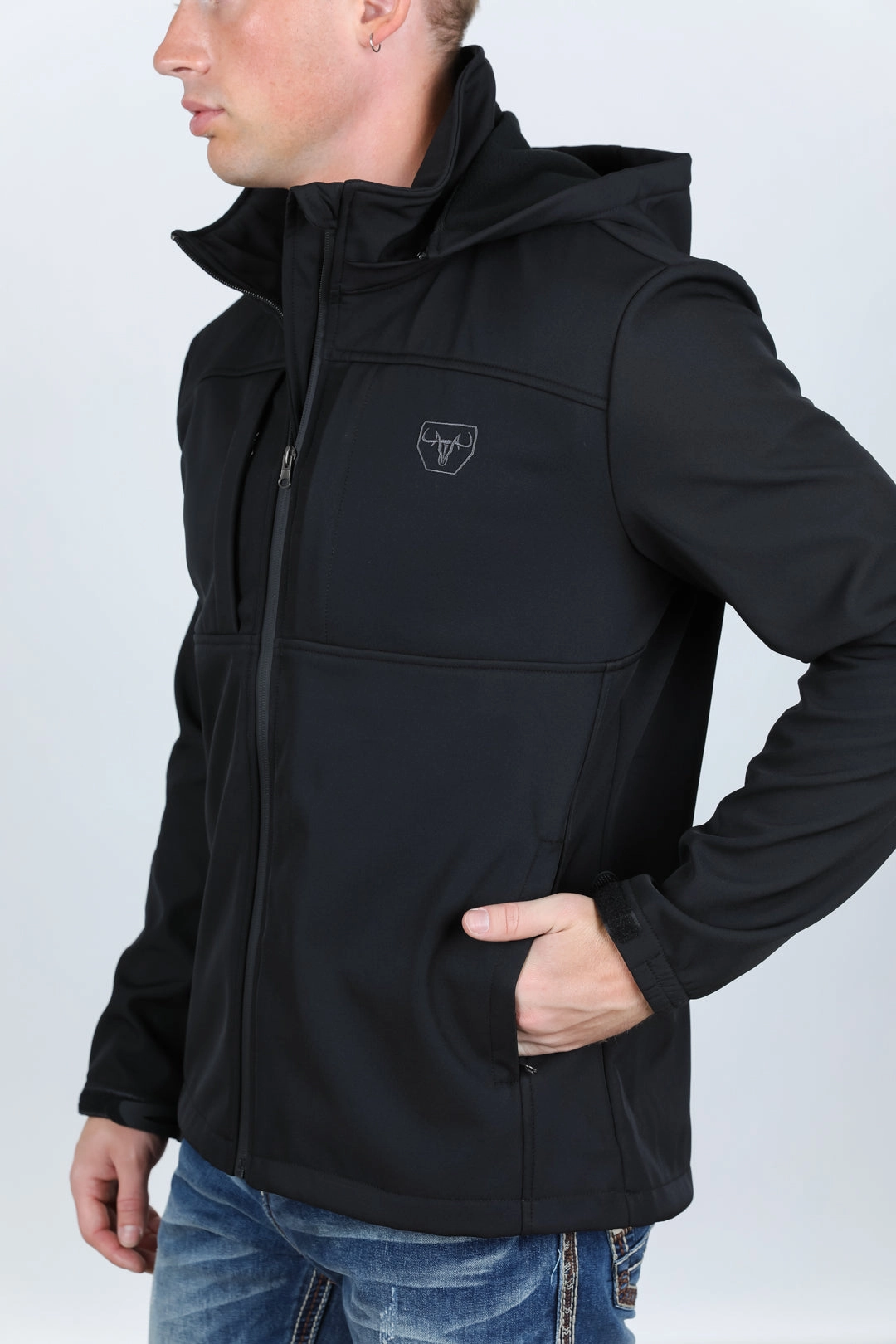 Mens Hooded Softshell Water-Resistant Jacket - Black Outdoor Apparel
