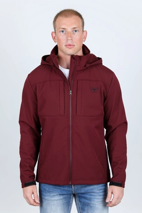 Mens Hooded Softshell Water-Resistant Jacket - Burgundy Friend Vibe QuickDryTech