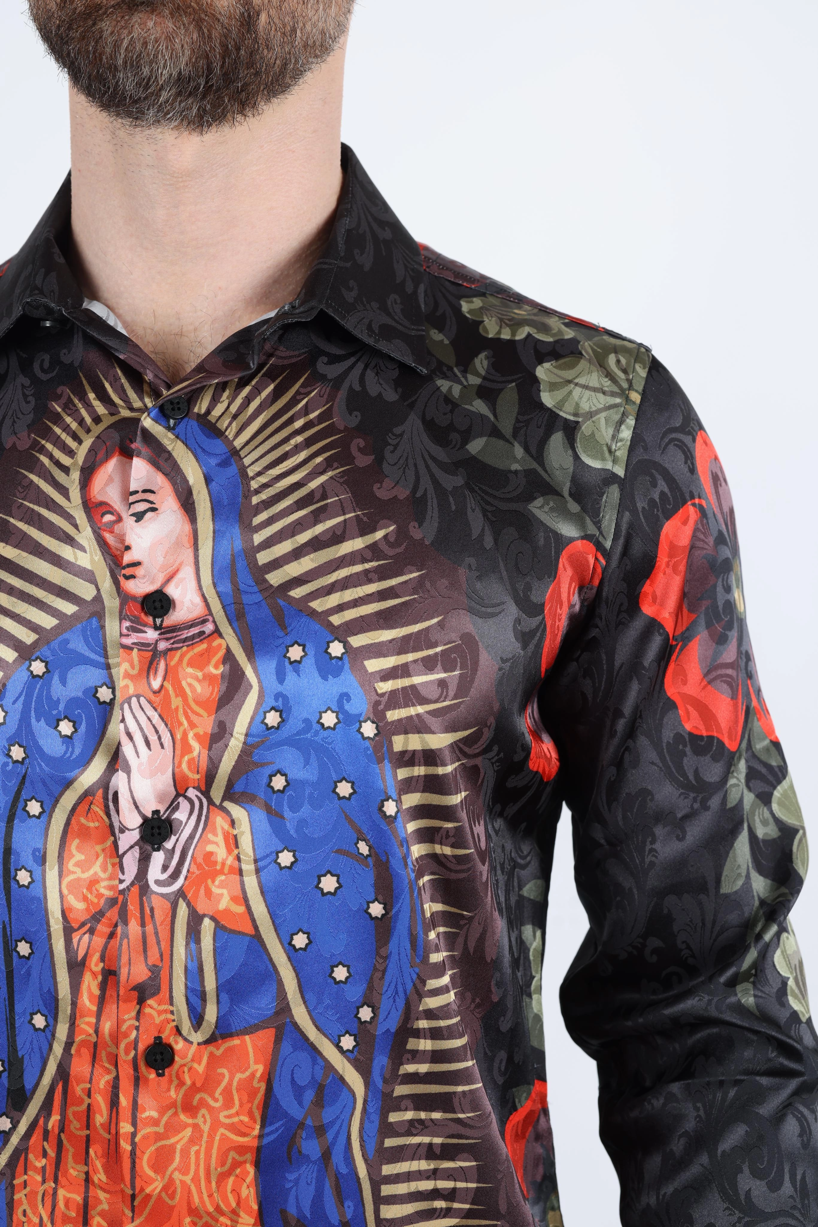 Mens Jacquard Fabric Modern Fit GUADALUPE Print Shirt Midweight Textile