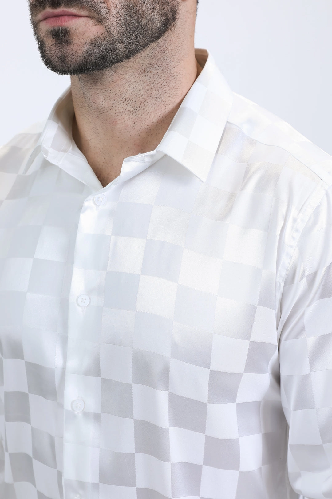 Mens Jacquard Fabric Print Modern Fit Long Sleeve White Shirt Timeless Fit Relaxed Wear