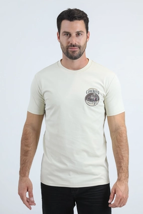 Weekend Wear OversizedSilhouette Mens Modern Fit Cotton Stretch Beige T-Shirt