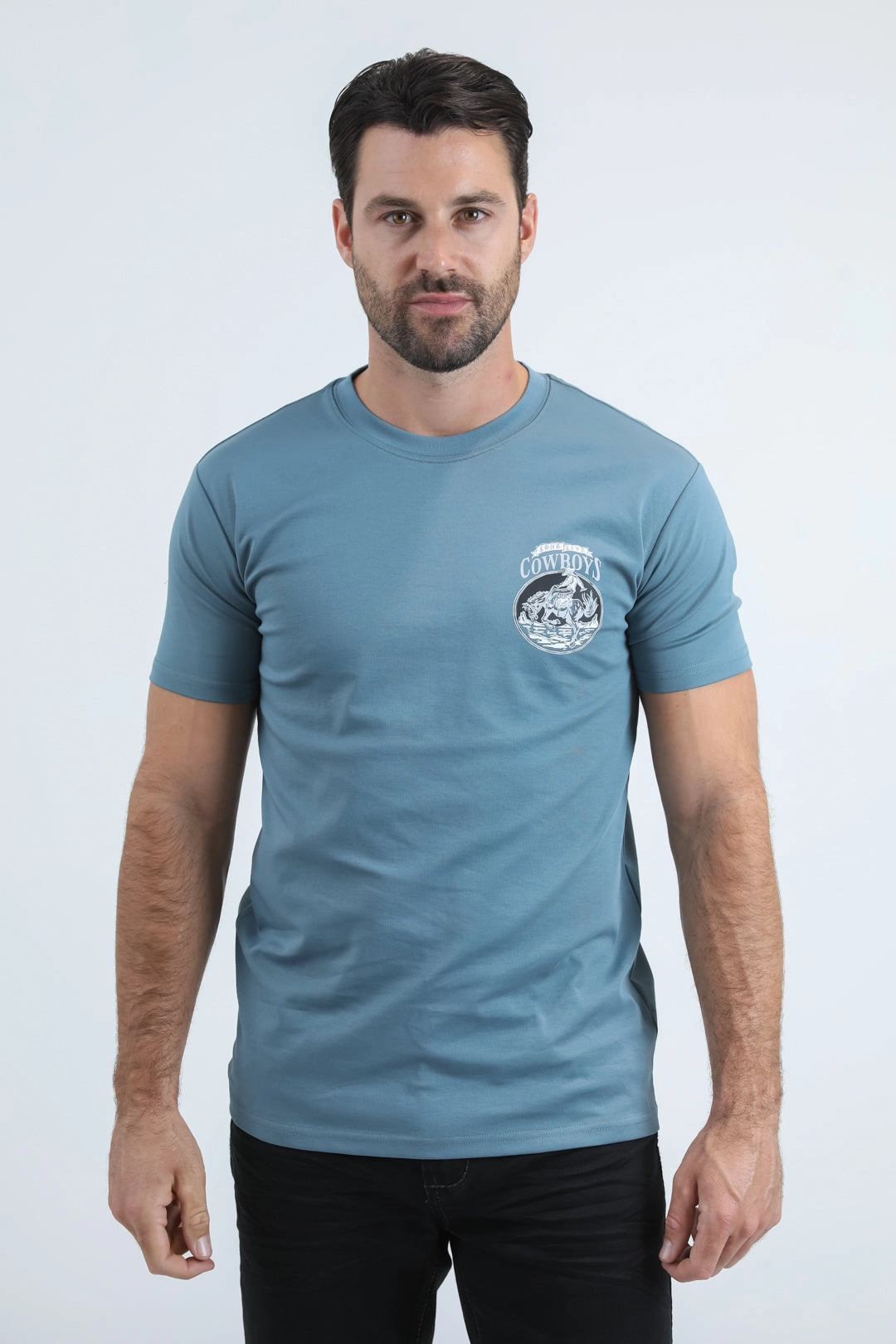 Mens Modern Fit Cotton Stretch Blue T-Shirt Bold colors