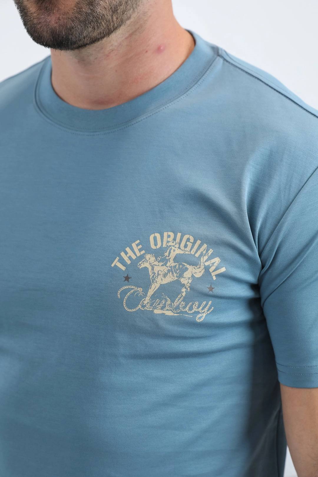 Mens Modern Fit Cotton Stretch Blue T-Shirt Cozy Fit Design Essential Top