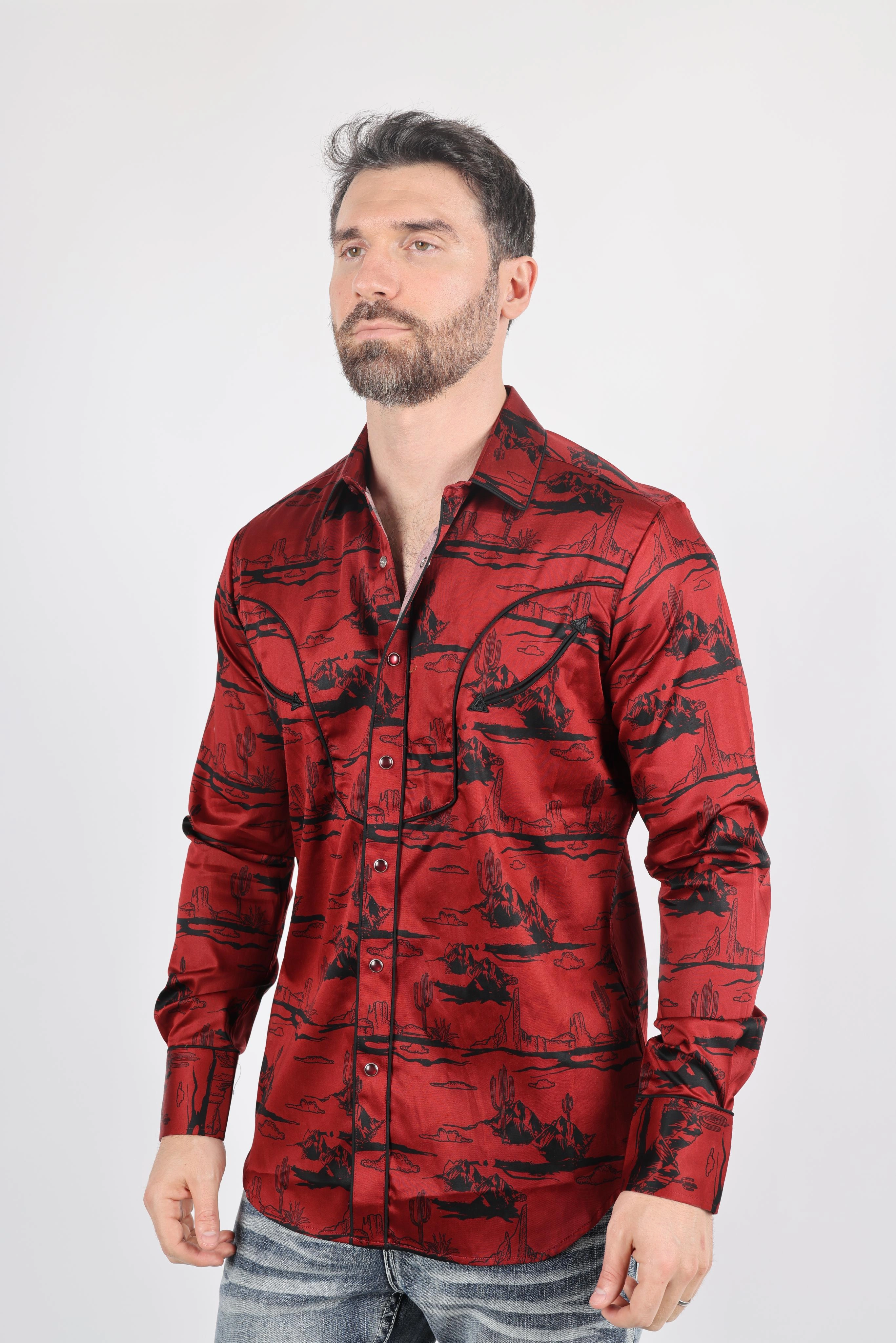 Essential Layer Mens Modern Fit Cotton Stretch Piping Cactus Monogram Print Shirt