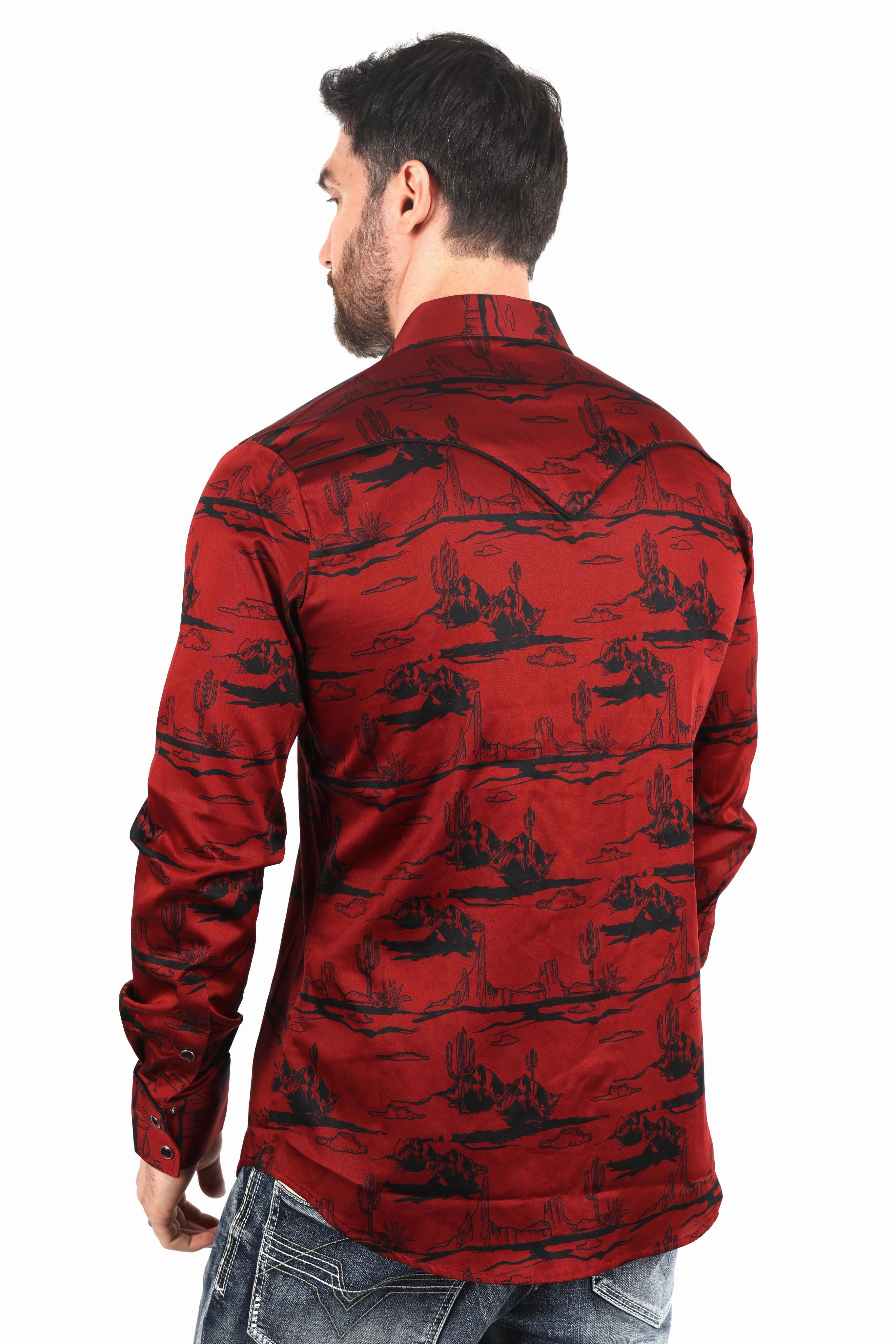 Anti Static Finish Mens Modern Fit Cotton Stretch Piping Cactus Monogram Print Shirt