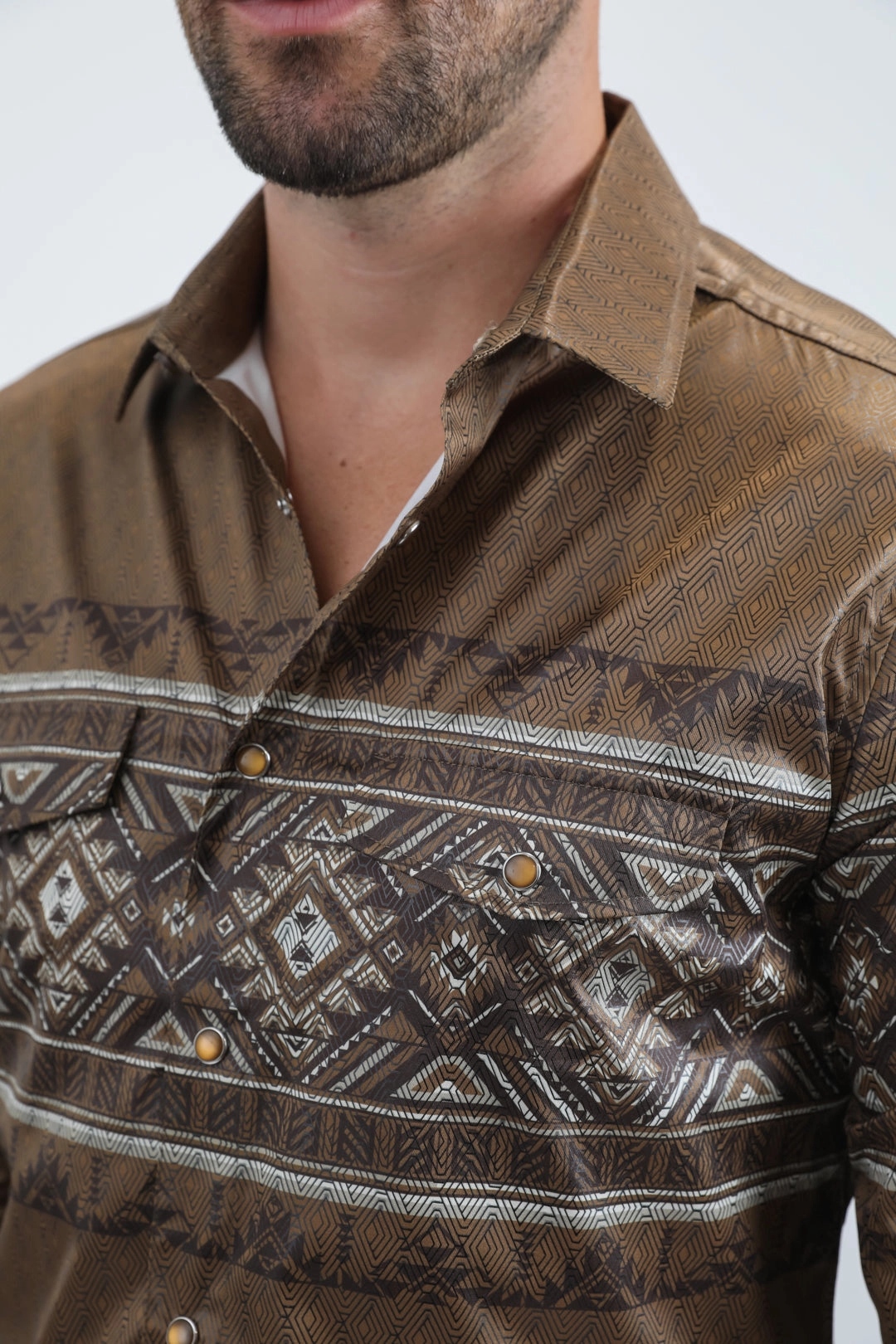 Quick Dry Technology Mens Modern Fit Panoramic Foil Print Camel Shirt