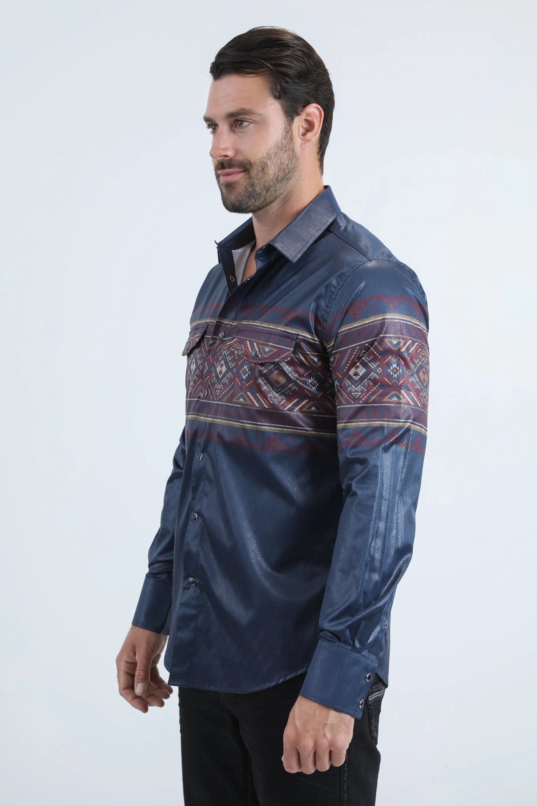 Mens Modern Fit Panoramic Foil Print Navy Shirt Unisex wear Subtle Details
