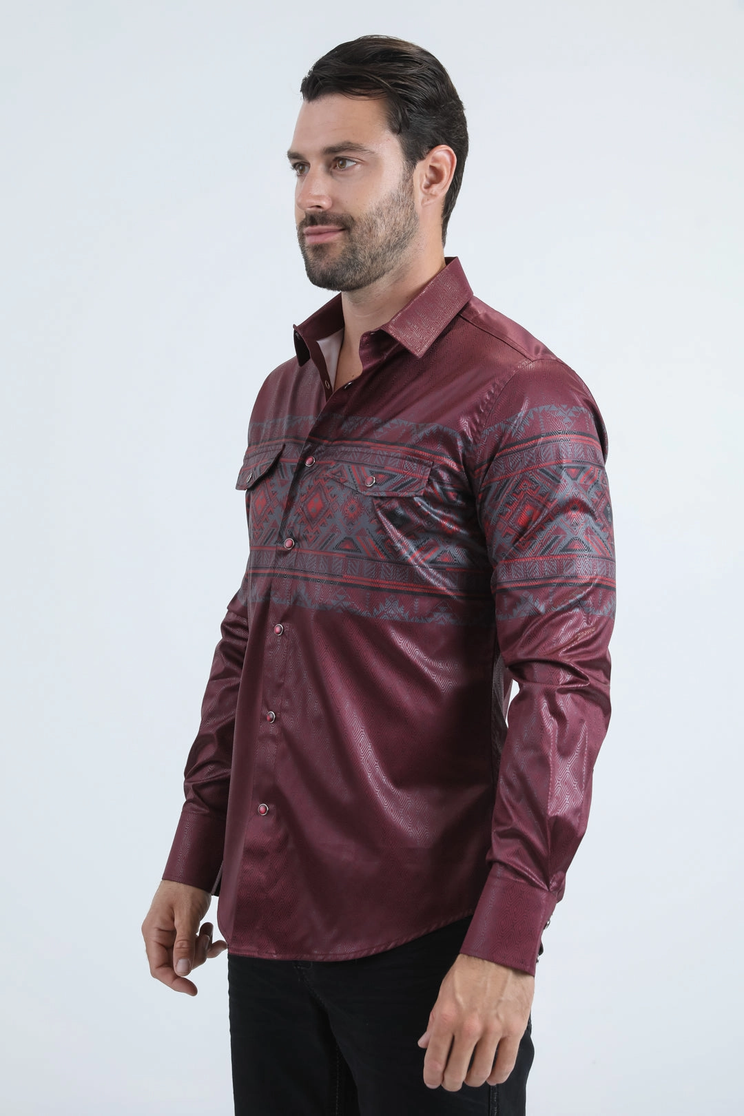 Mens Modern Fit Panoramic Foil Print Red Shirt Fashionable Look