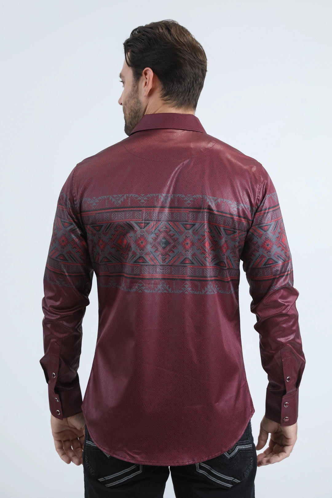 Modern Fit Mens Modern Fit Panoramic Foil Print Red Shirt