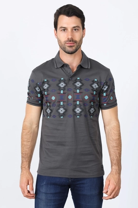 Mens Modern Fit Stretch Cotton Aztec Panoramic Print Polo Street Style