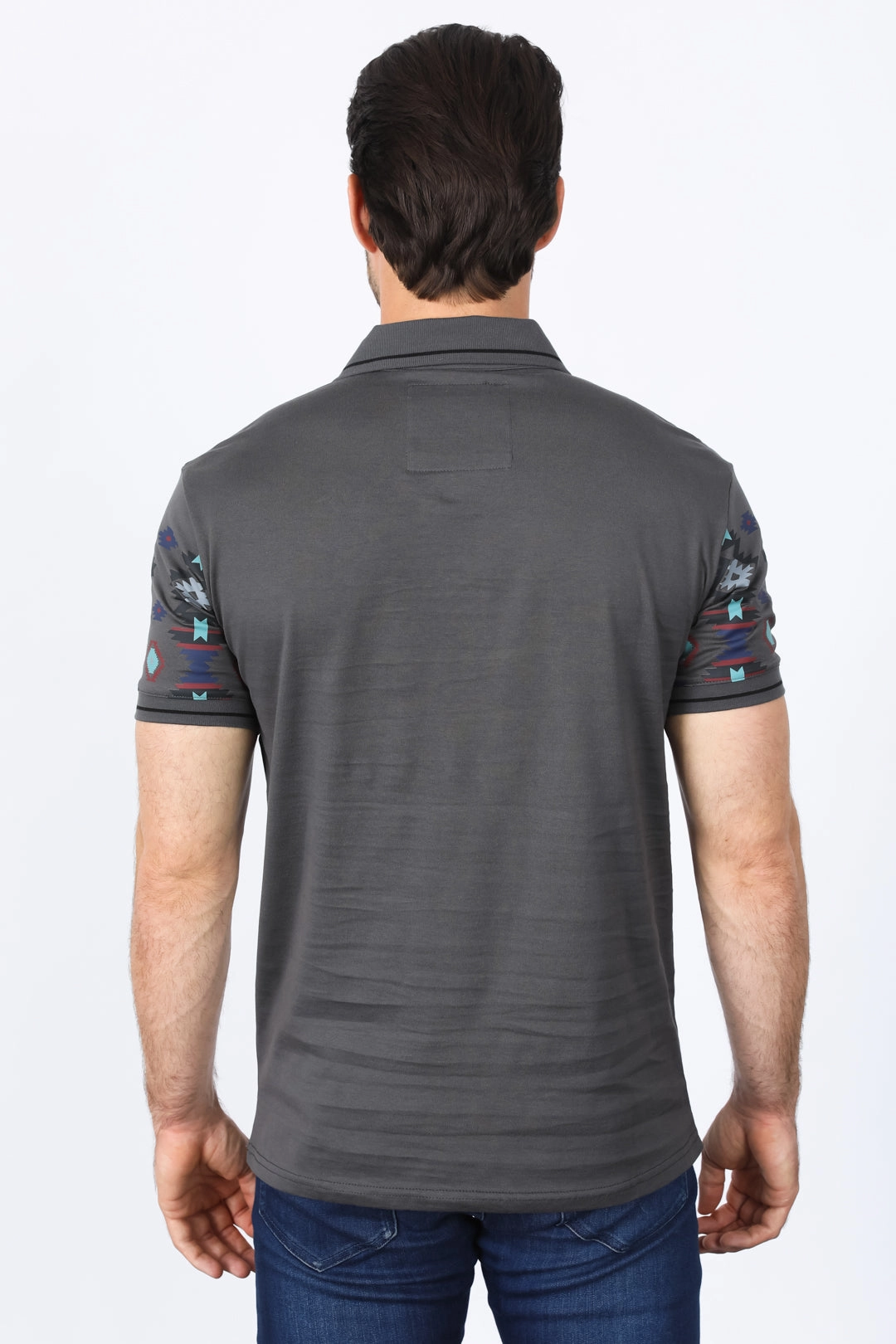 Fashionable Shirt Seamless Side Panels Mens Modern Fit Stretch Cotton Aztec Panoramic Print Polo