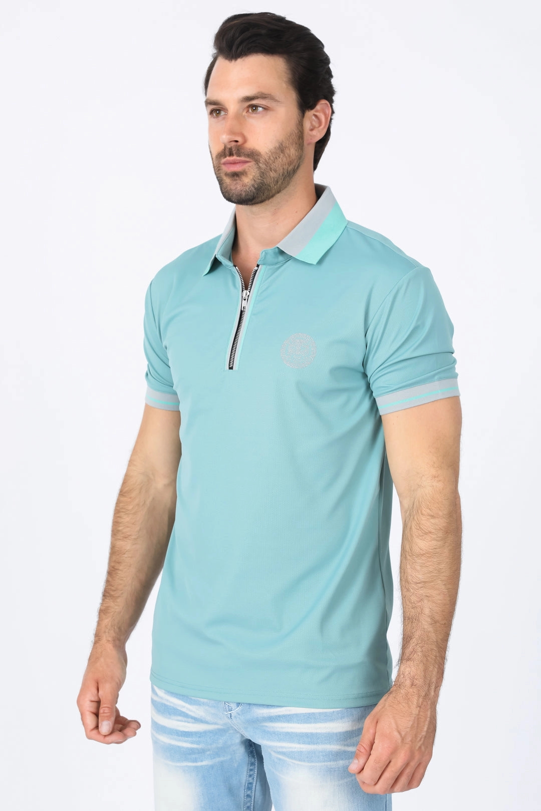 Mens Modern Fit Stretch Cotton Blue Polo Premium Cotton Comfort First