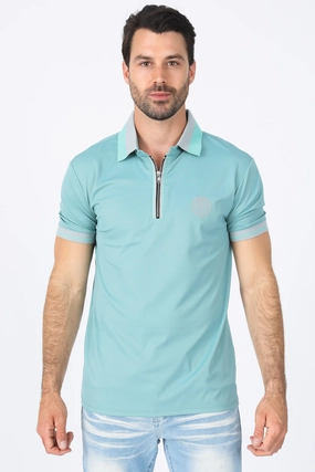 Mens Modern Fit Stretch Cotton Blue Polo Sustainable Production Certification