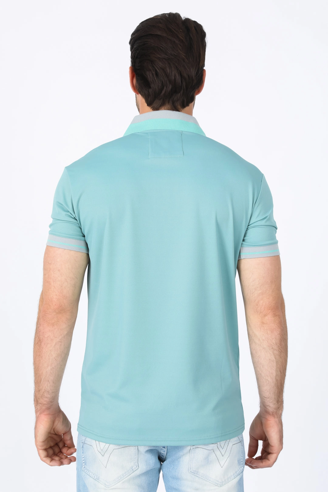 Mens Modern Fit Stretch Cotton Blue Polo Lightweight Material