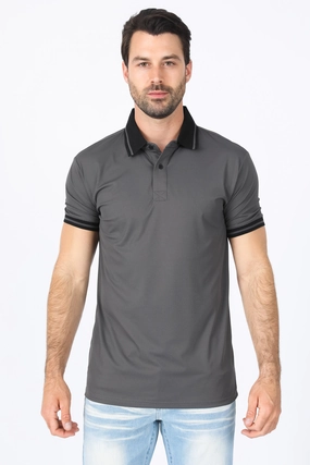 Summer Business Light Stretch Mens Modern Fit Stretch Cotton Dark Grey Polo