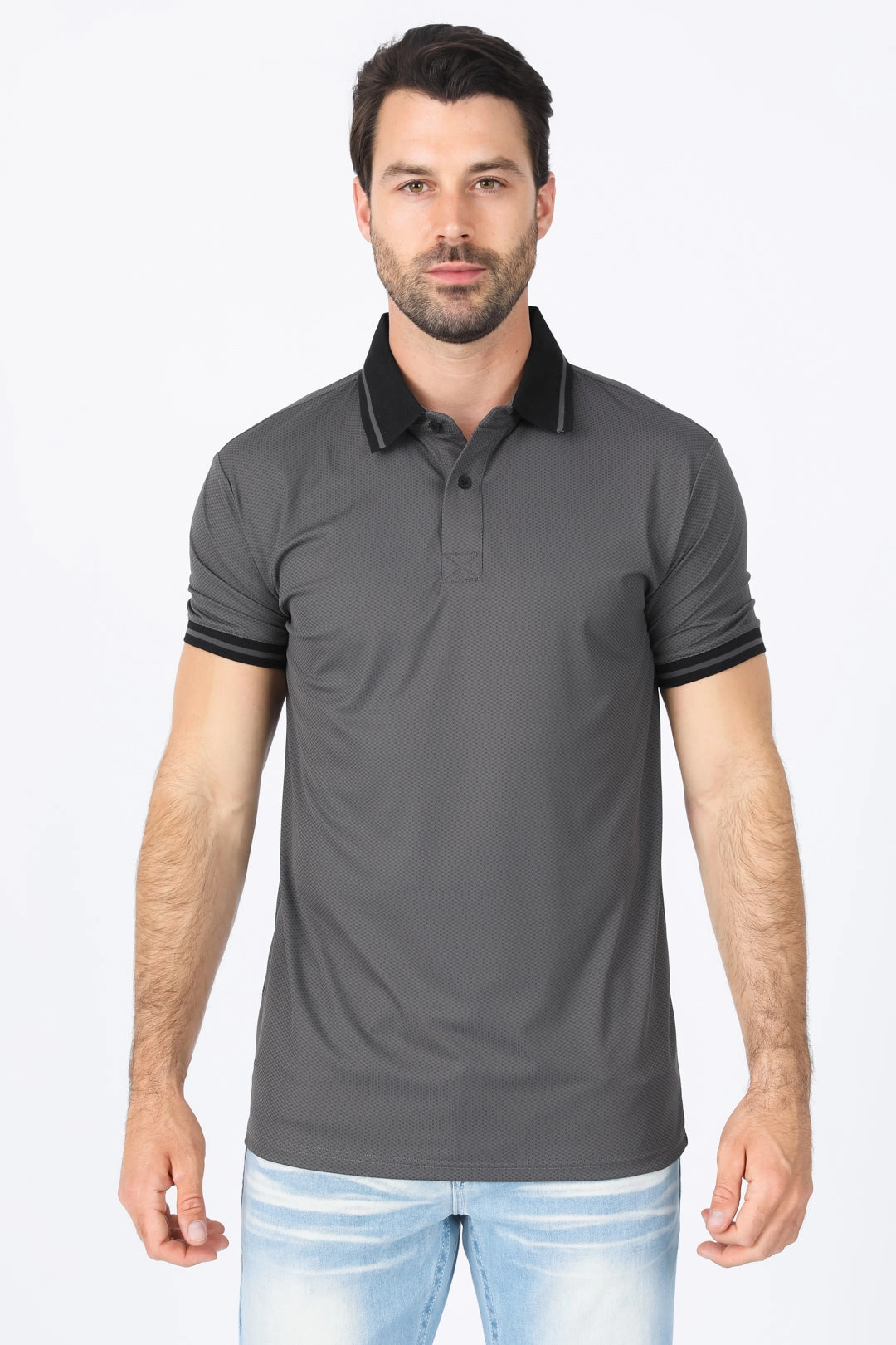 Summer Business Light Stretch Mens Modern Fit Stretch Cotton Dark Grey Polo