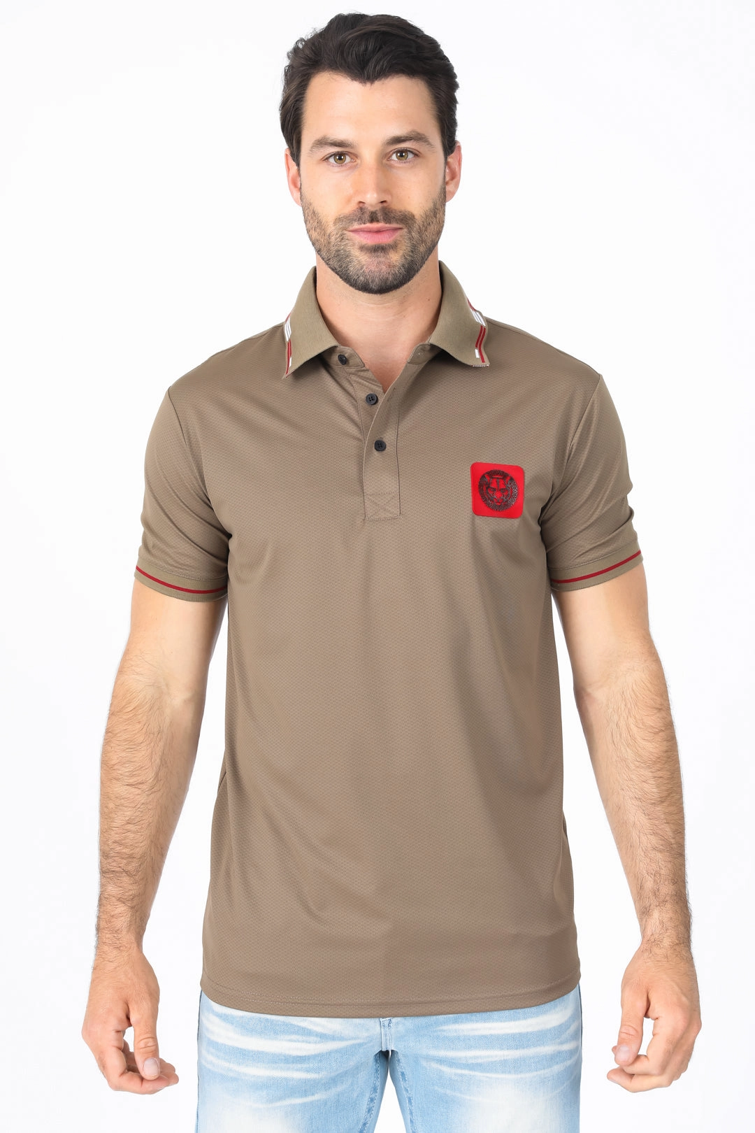 Mens Modern Fit Stretch Cotton Khaki Polo All-day Comfort