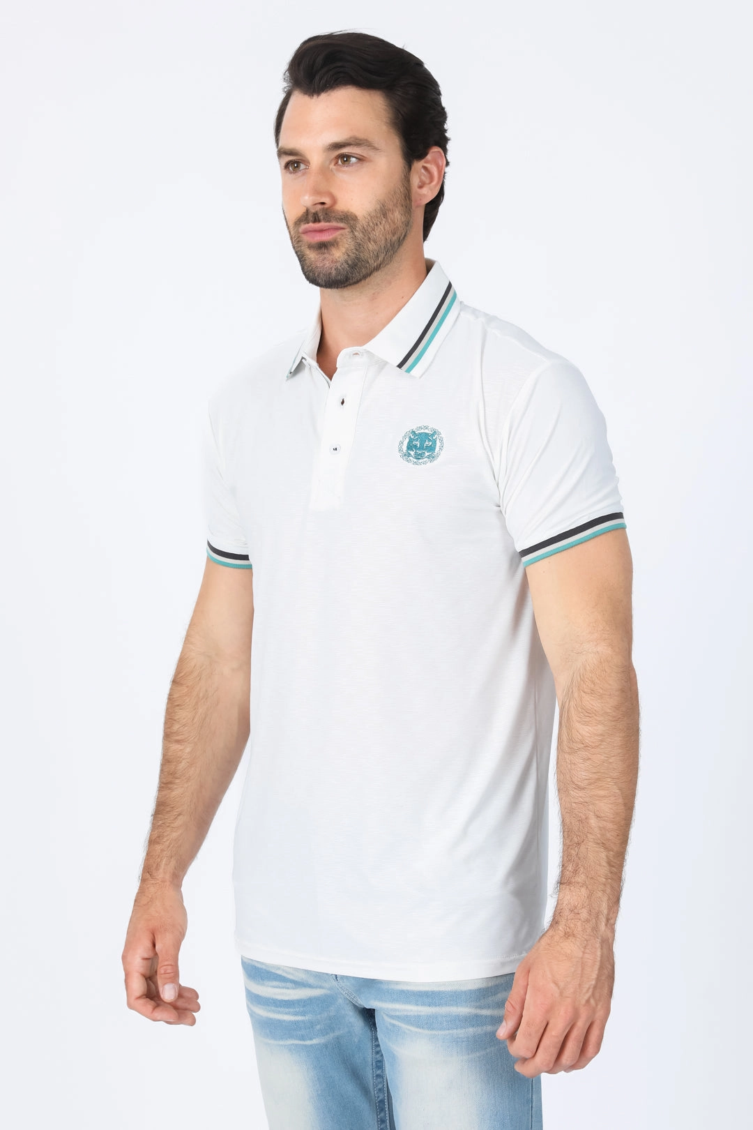Breathable Cotton Mens Modern Fit Stretch Cotton White Polo