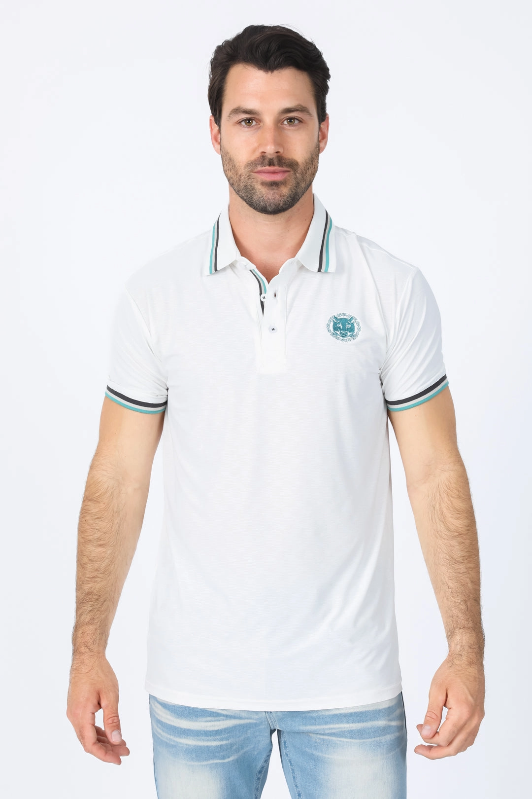 TemperatureRegulating Layer Chic Look Mens Modern Fit Stretch Cotton White Polo