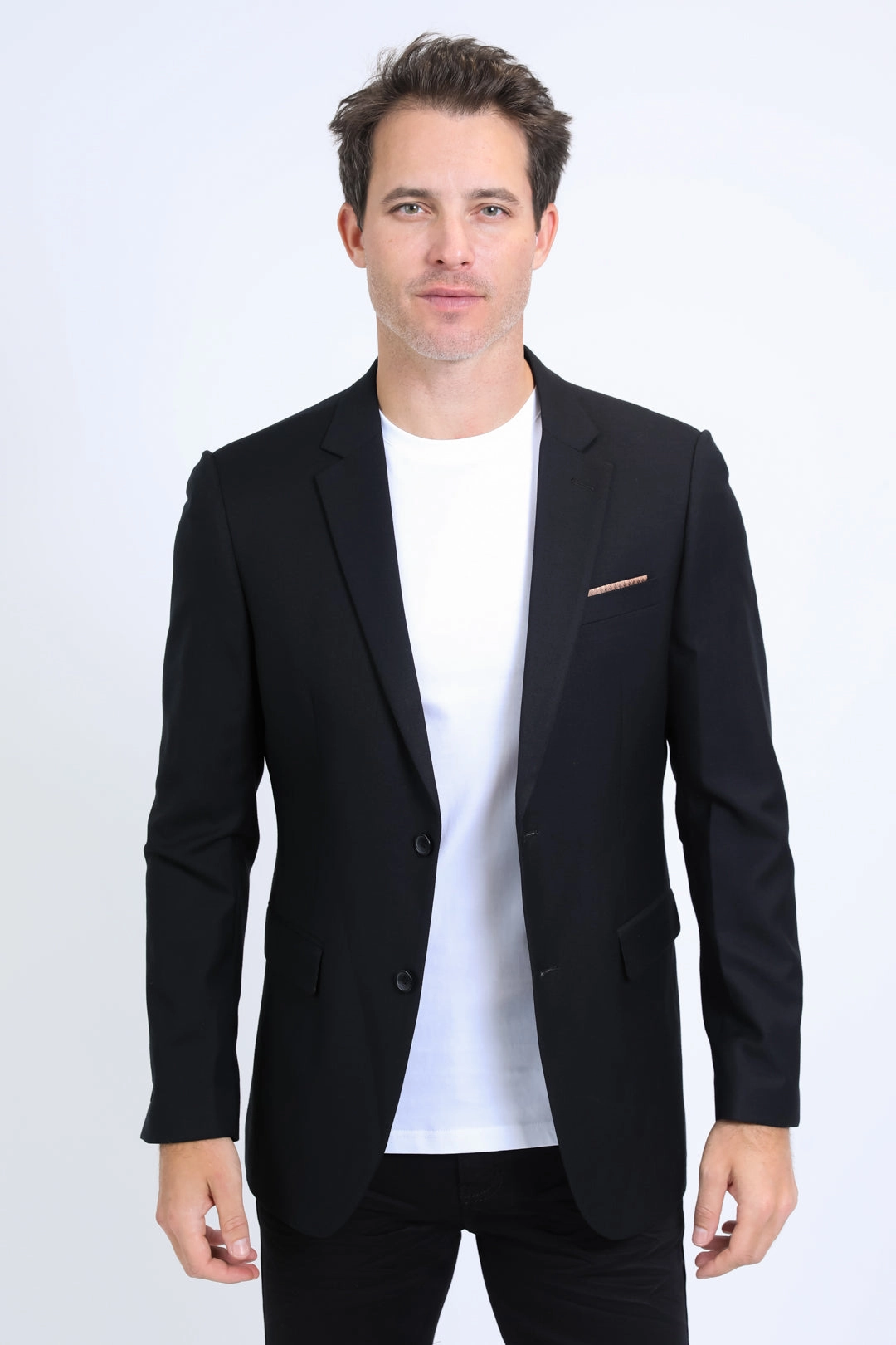 Mens Modern Fit Stretch Date Night Black Blazer Light Fit Summer Wear