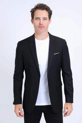 Mens Modern Fit Stretch Date Night Black Blazer Light Fit Summer Wear