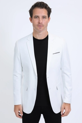 OekoTexCertified Mens Modern Fit Stretch Date Night White Blazer