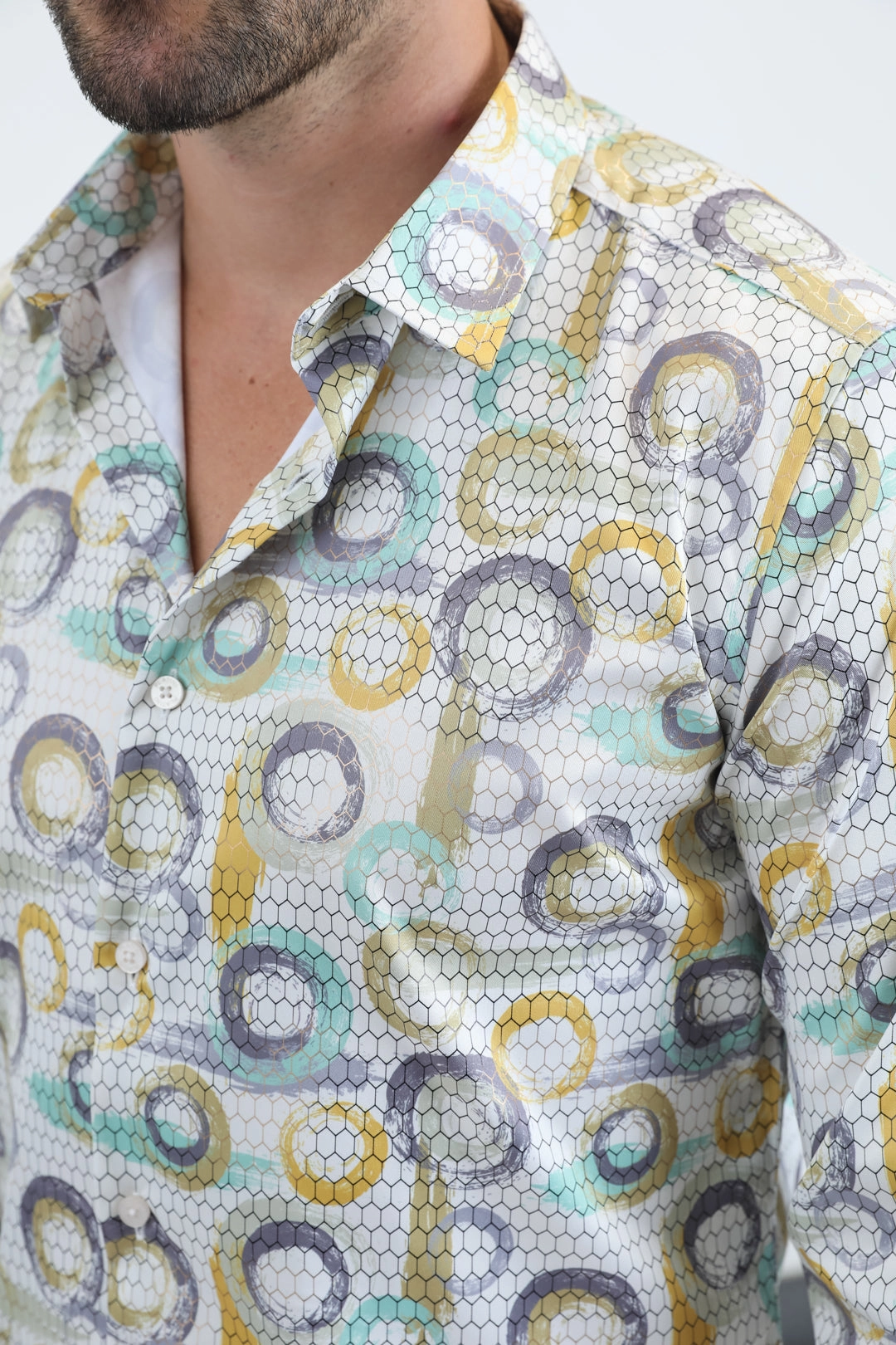 Sporty Design Mens Modern Fit Stretch Foil Fashion Beige Shirt