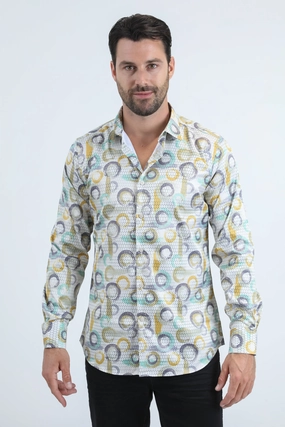 Mens Modern Fit Stretch Foil Fashion Beige Shirt adult clothing Non Iron Fabric