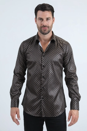 Mens Modern Fit Stretch Foil Fashion Black Shirt Classic Wardrobe Fashion Essential