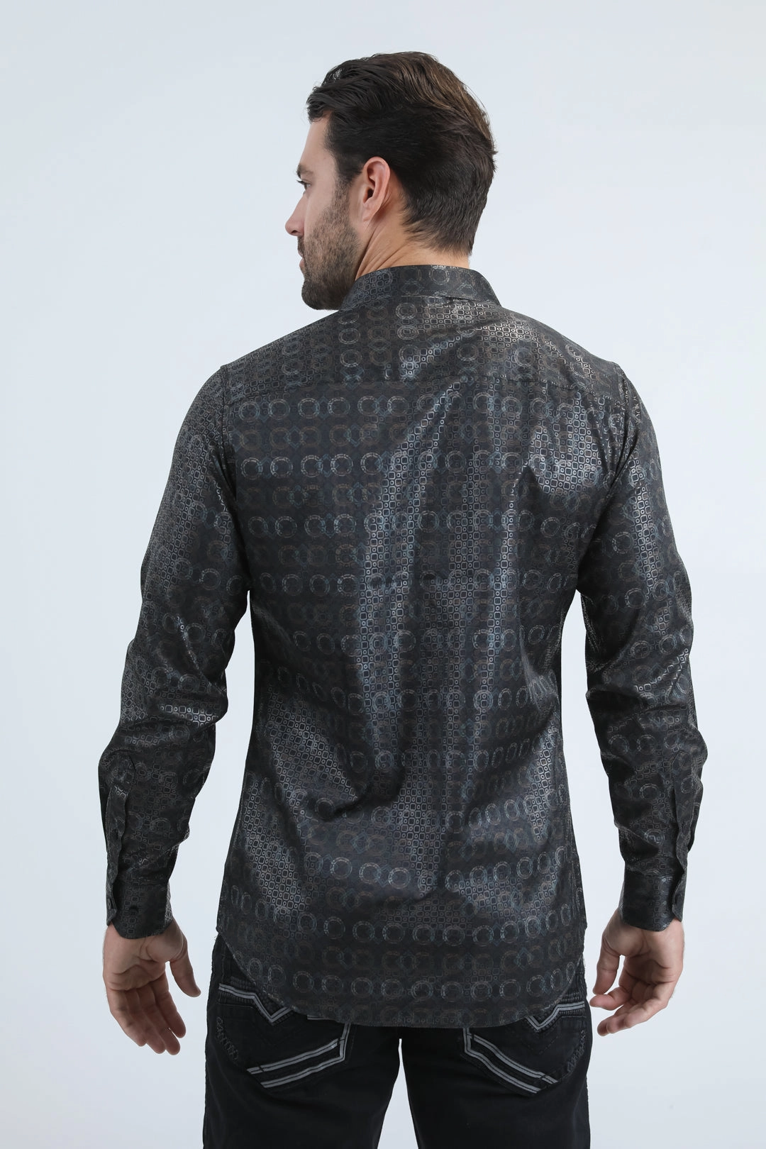 Ombre look Classic Wear Mens Modern Fit Stretch Foil Fashion Black Shirt