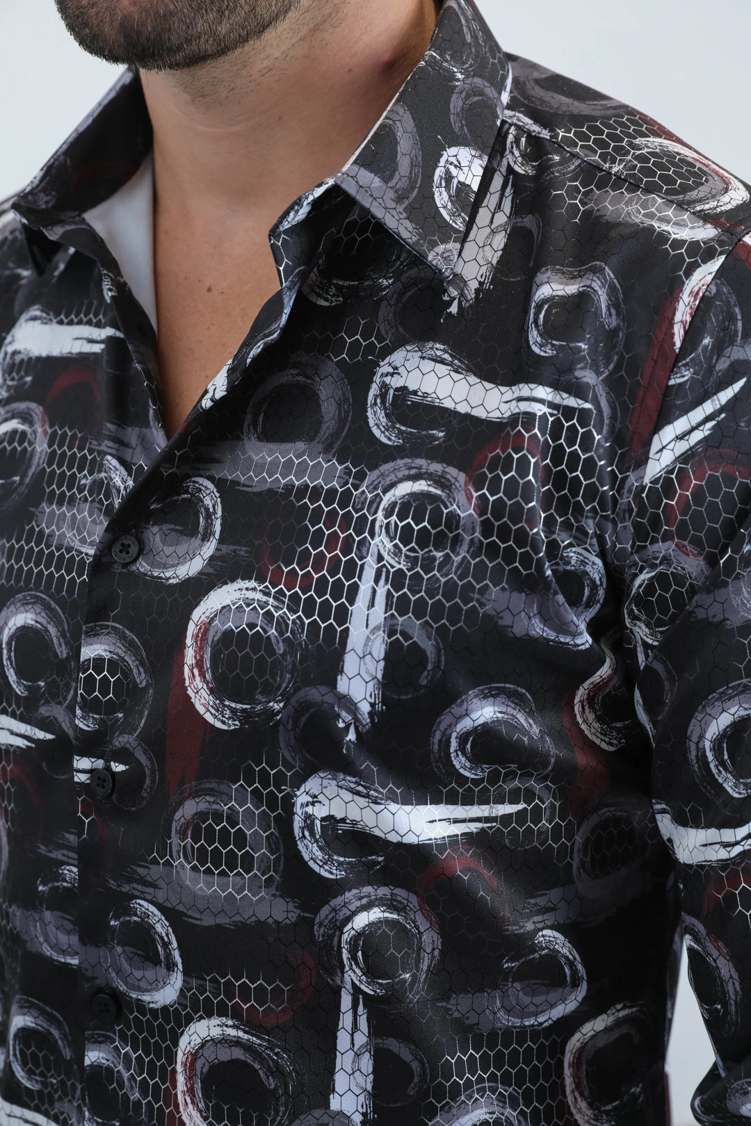 Static Dissipating Fiber Lightweight Layer Mens Modern Fit Stretch Foil Fashion Black Shirt