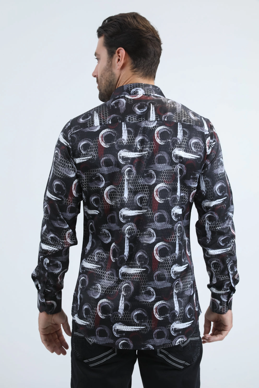 Essential Layer Modern Look Mens Modern Fit Stretch Foil Fashion Black Shirt