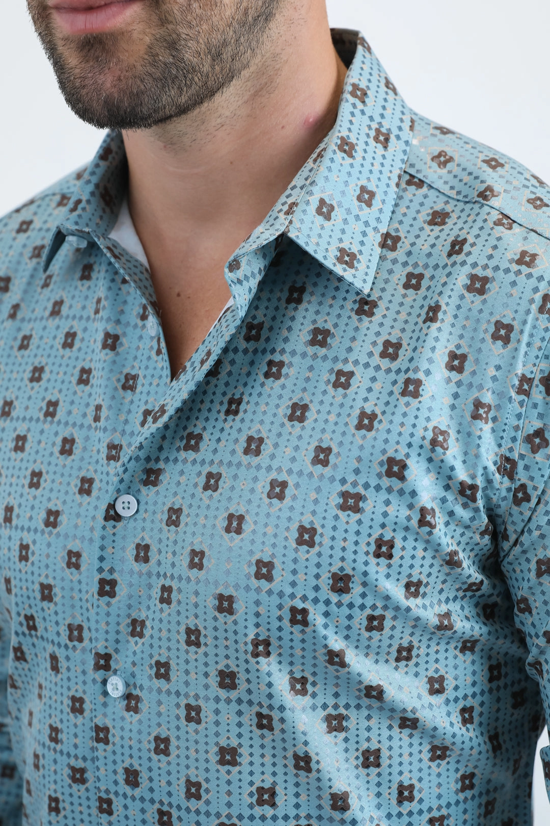 Earthy Palette Timeless Appeal Mens Modern Fit Stretch Foil Fashion Blue Shirt