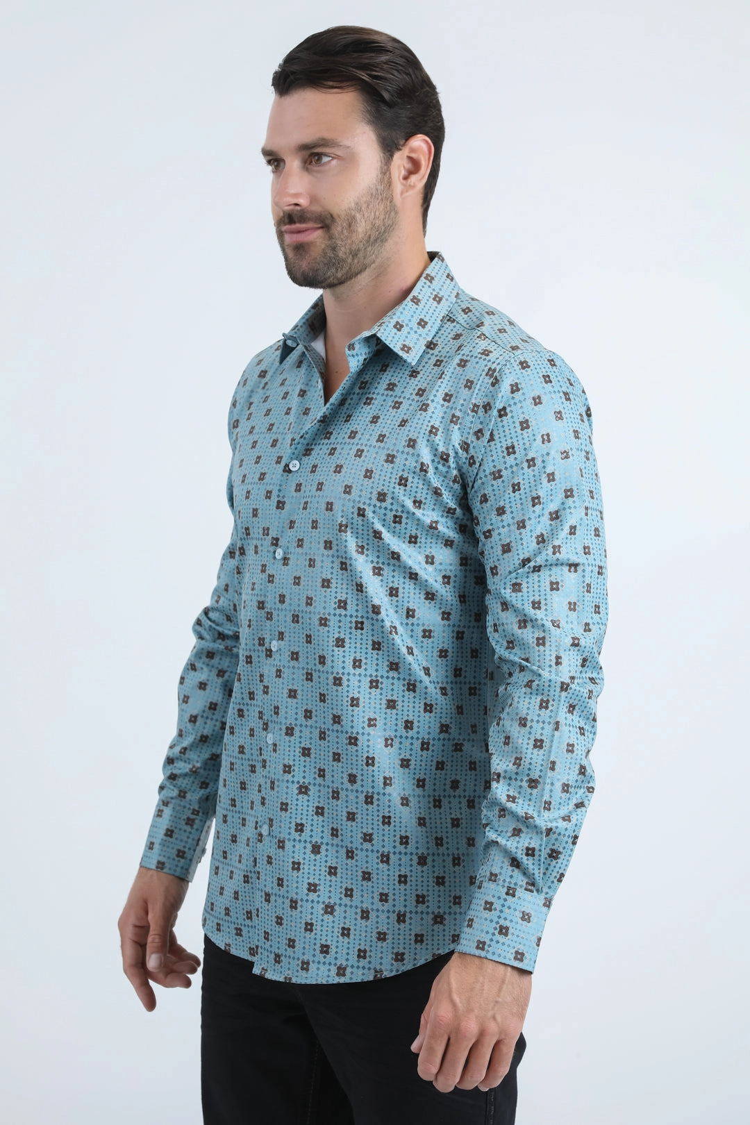 Team Building High-Quality Craftsmanship Mens Modern Fit Stretch Foil Fashion Blue Shirt