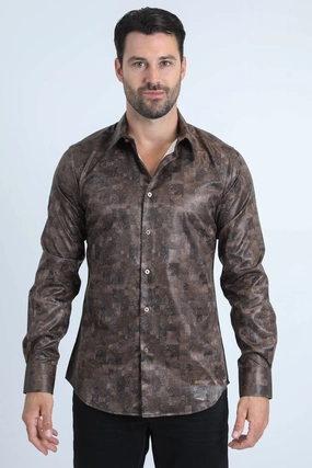 Mens Modern Fit Stretch Foil Fashion Brown Shirt Fashion staples Active Design