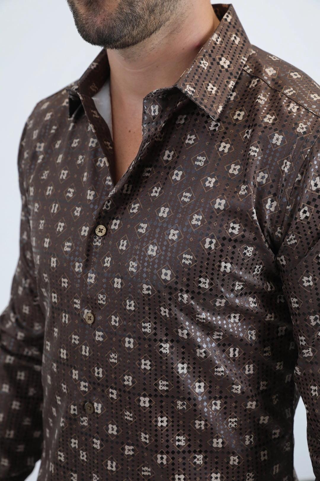 All-Occasion Wear Seasonal Trend Mens Modern Fit Stretch Foil Fashion Brown Shirt