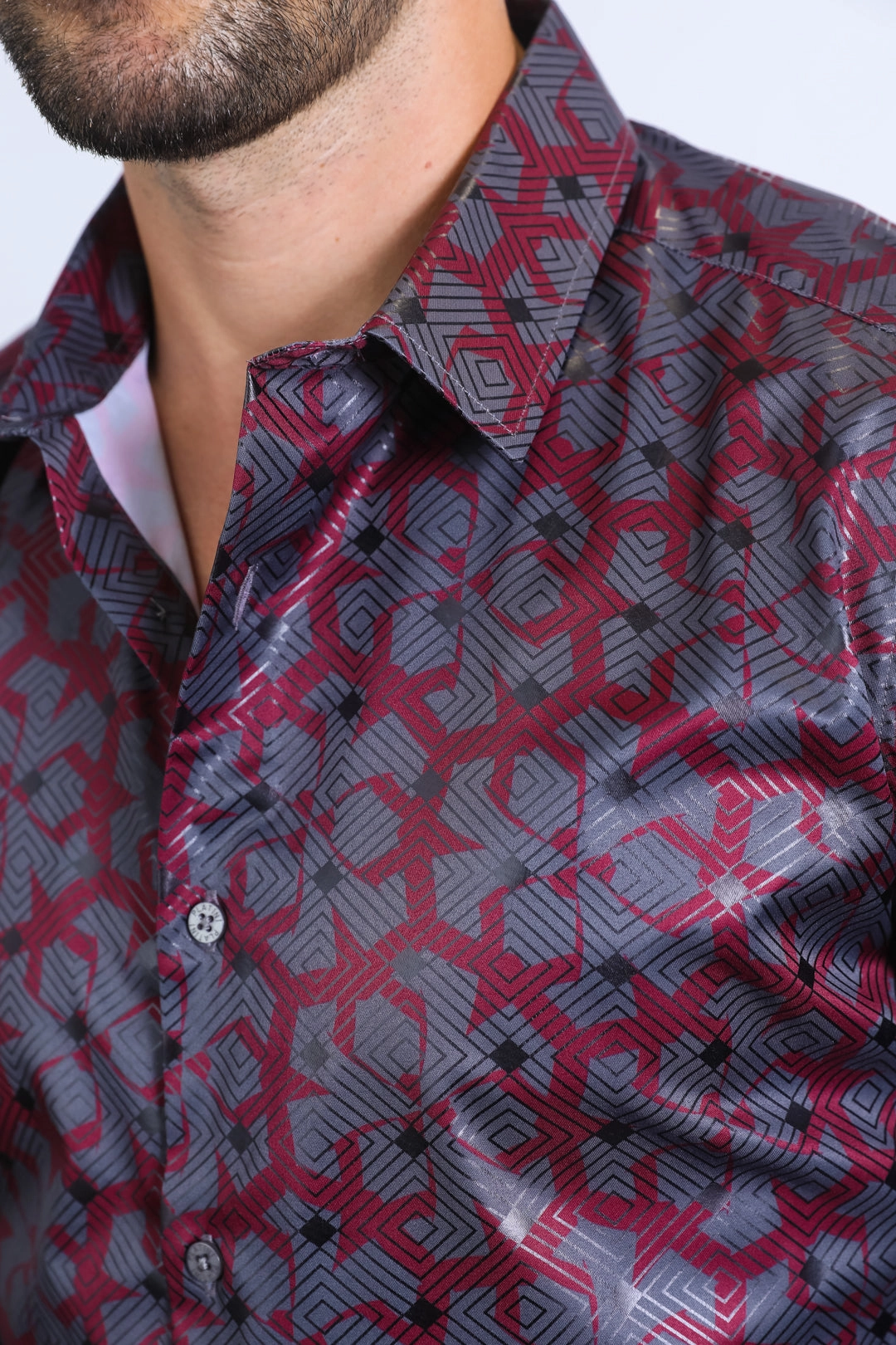 Mens Modern Fit Stretch Foil Fashion Burgundy Shirt Sustainable Material Casual Sophistication