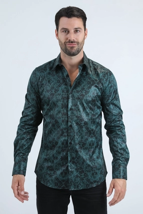 Premium Option Active Layer Mens Modern Fit Stretch Foil Fashion Green Shirt