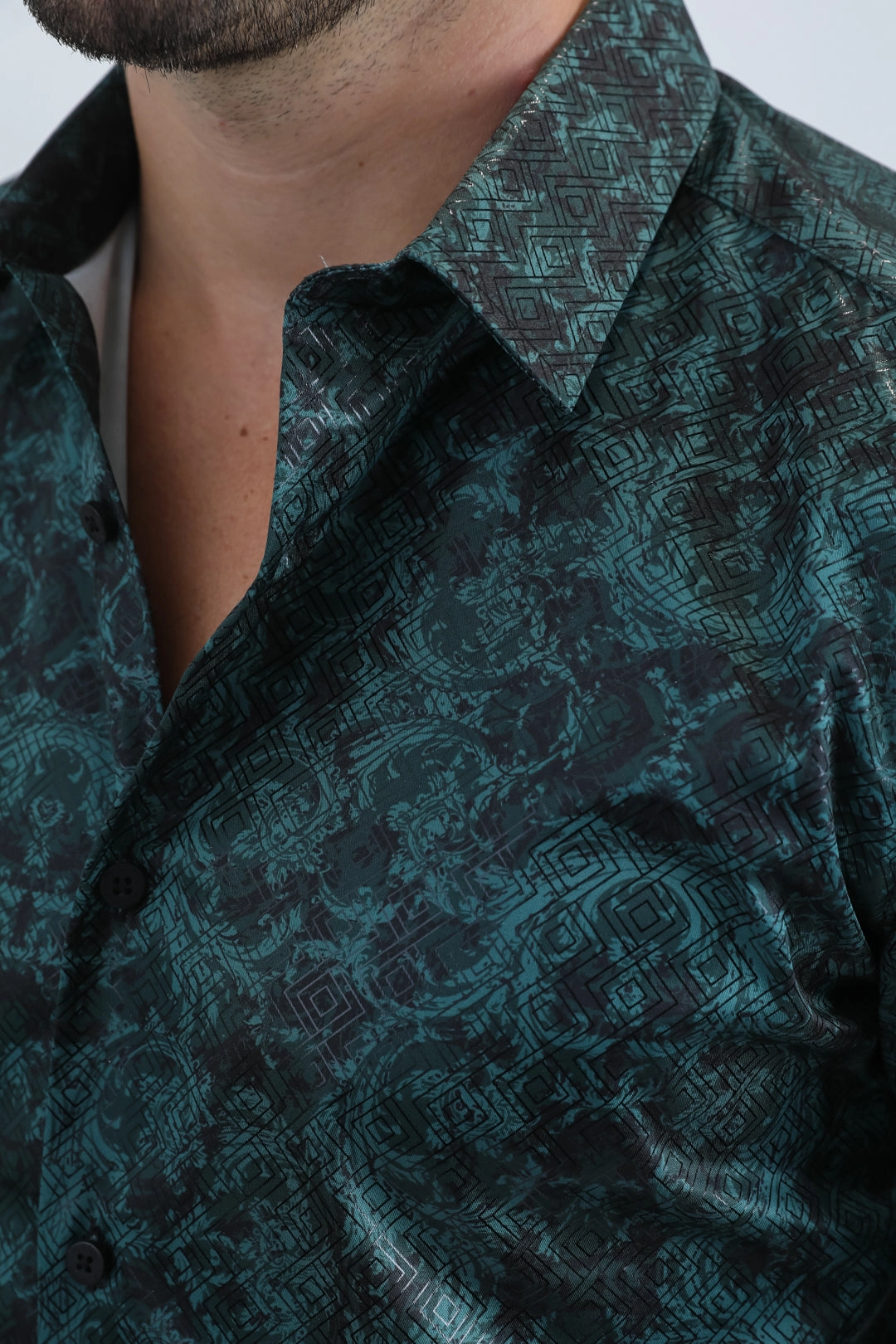 Go-To Look Mens Modern Fit Stretch Foil Fashion Green Shirt