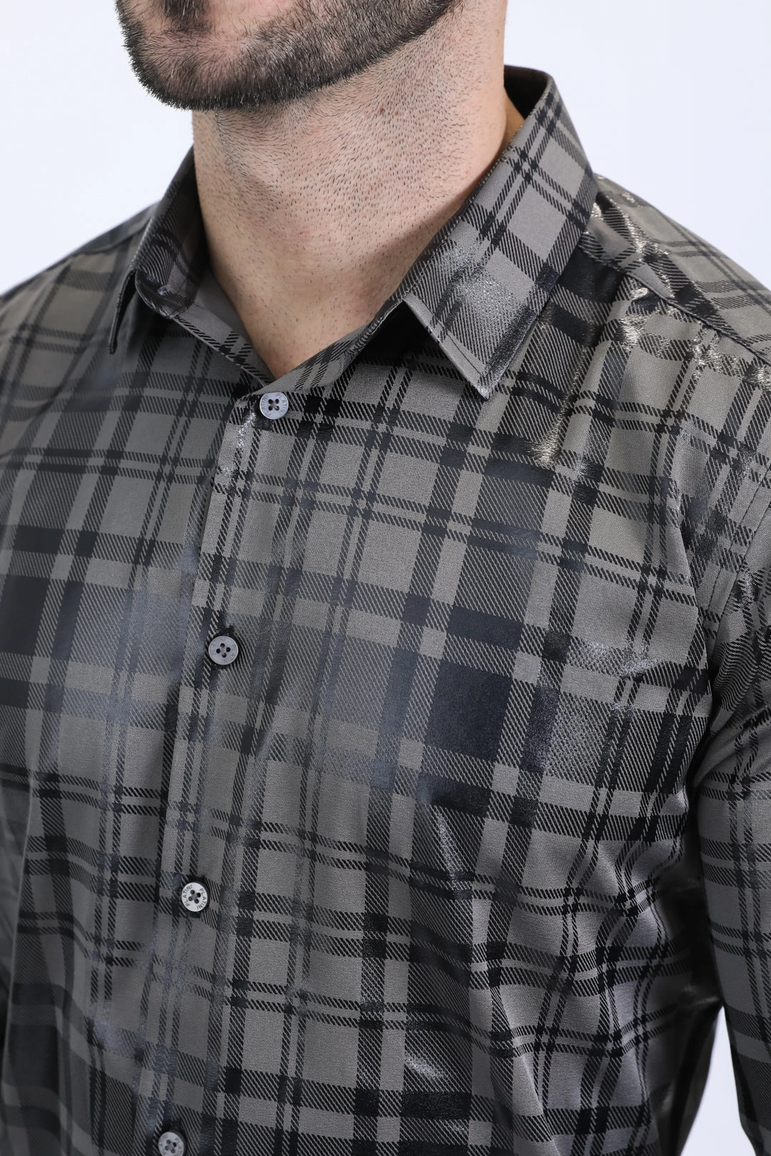 Mens Modern Fit Stretch Foil Fashion Grey Shirt First Date Simple Elegance