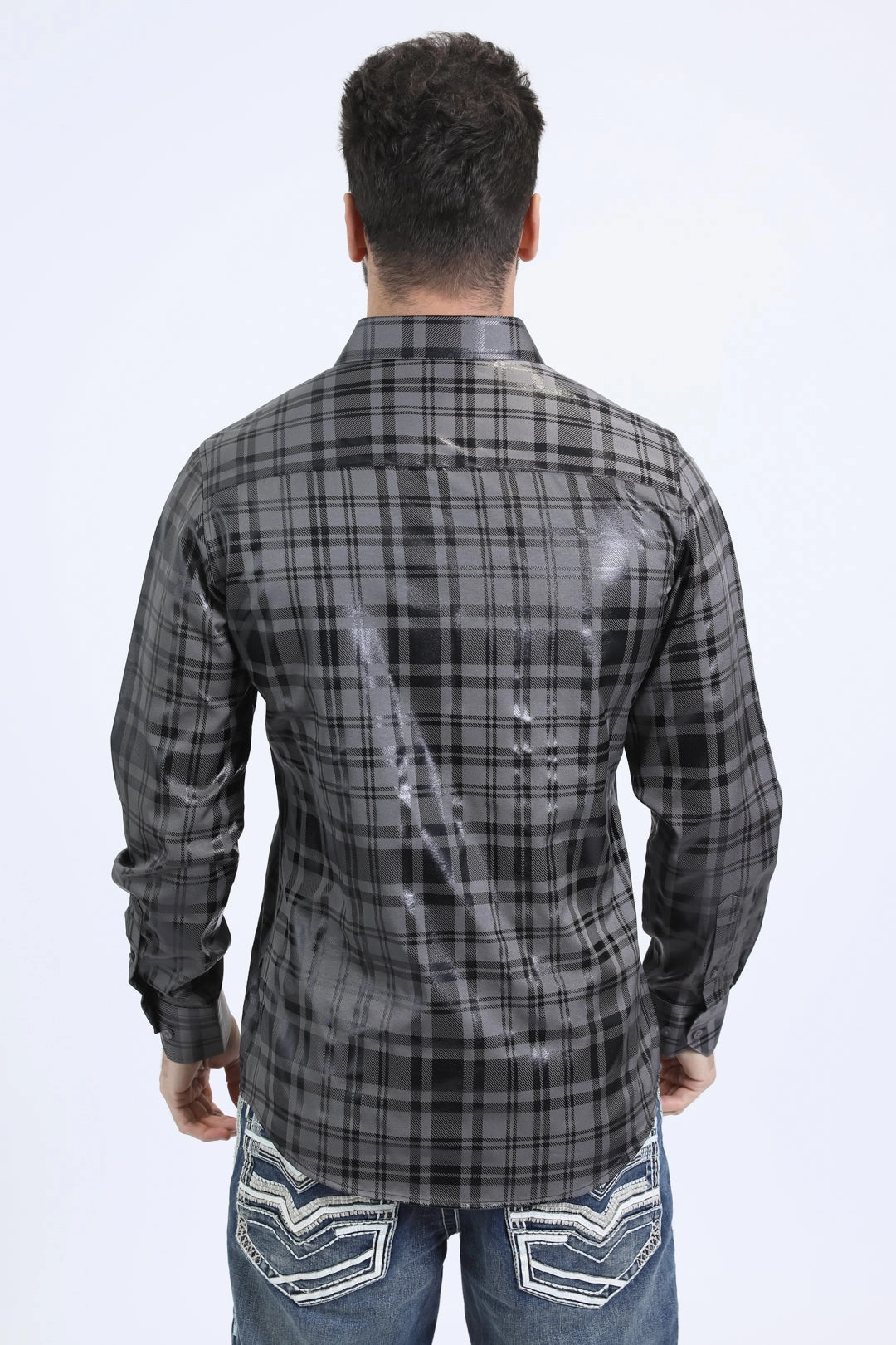 Winter Fashion Mens Modern Fit Stretch Foil Fashion Grey Shirt