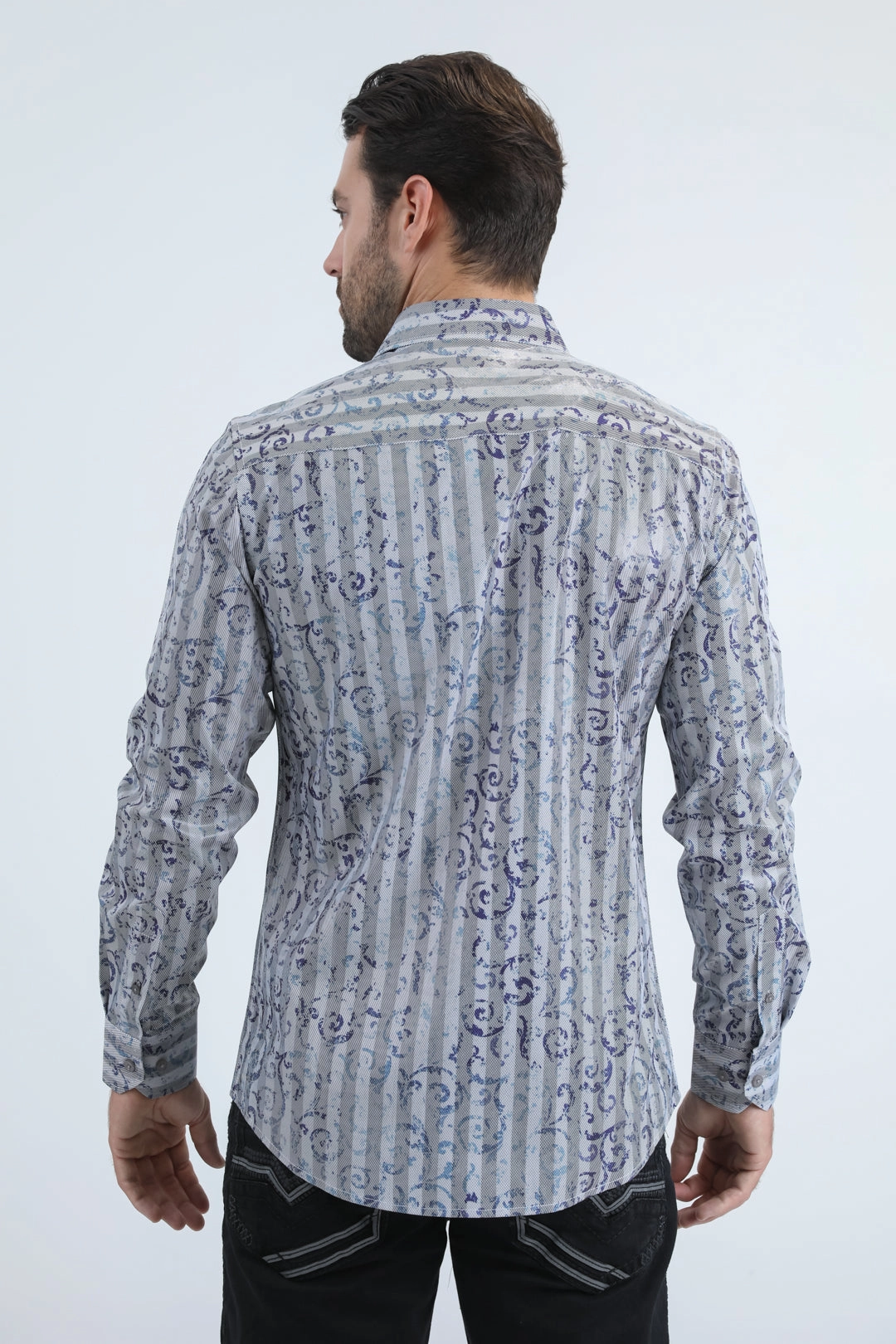 Nautical Look Mens Modern Fit Stretch Foil Fashion Grey Shirt