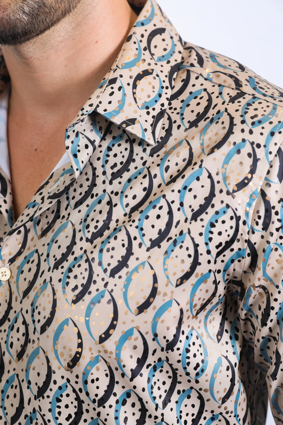 Minimalist Fit Mens Modern Fit Stretch Foil Fashion Khaki Shirt