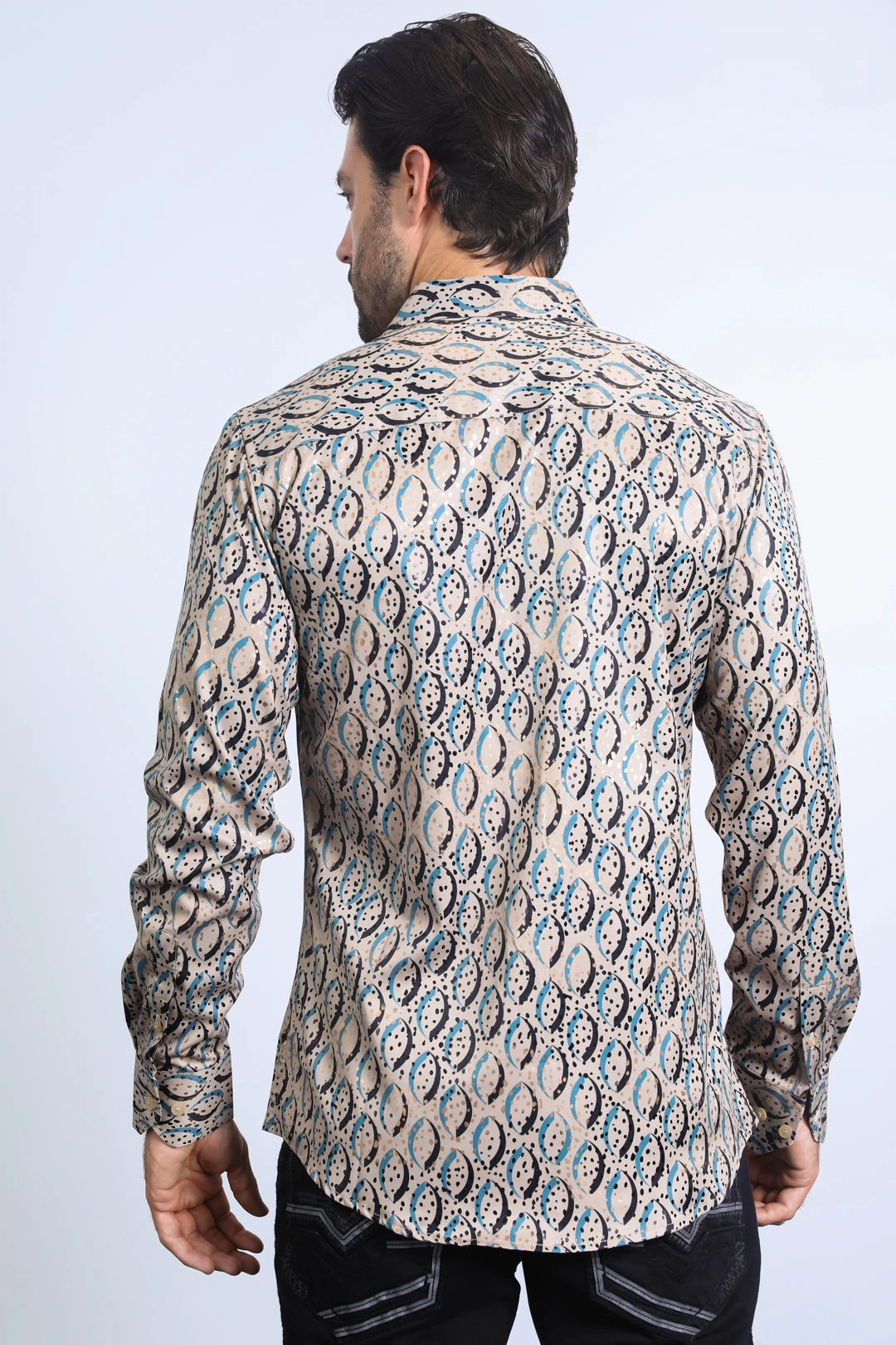 Checkered Style Easy Fit Mens Modern Fit Stretch Foil Fashion Khaki Shirt