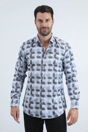 Minimal Look Subtle pattern Mens Modern Fit Stretch Foil Fashion Lt. Grey Shirt